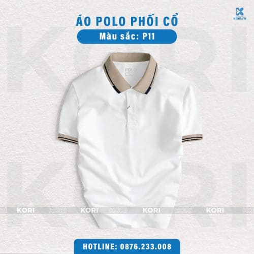 PHÔI ÁO POLO TRẮNG PHỐI CỔ BE P11