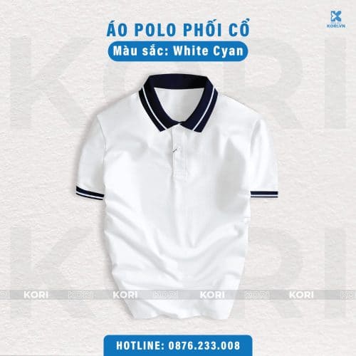 PHÔI ÁO POLO PHỐI CỔ MÀU WHITE CYAN