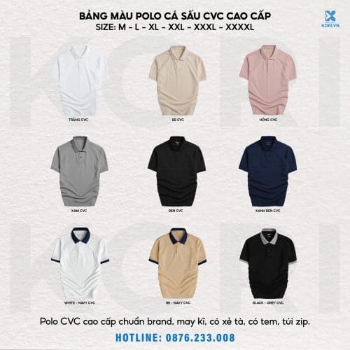 PHÔI ÁO POLO TRƠN CVC CAO CẤP