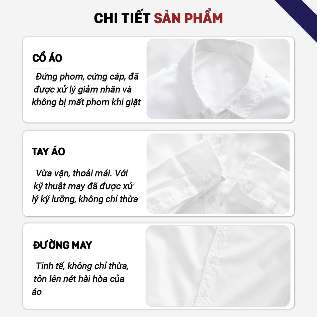 Chi tiết áo sơ mi tay dài