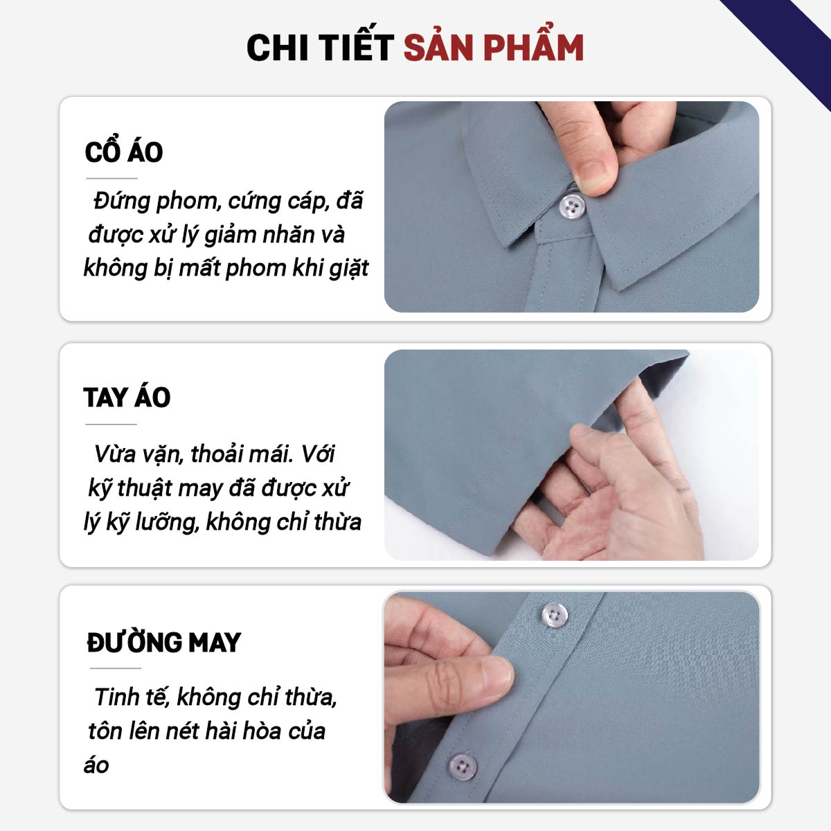 Cận chi tiết mẫu áo sơ mi tay ngắn - Đồng Phục Kori