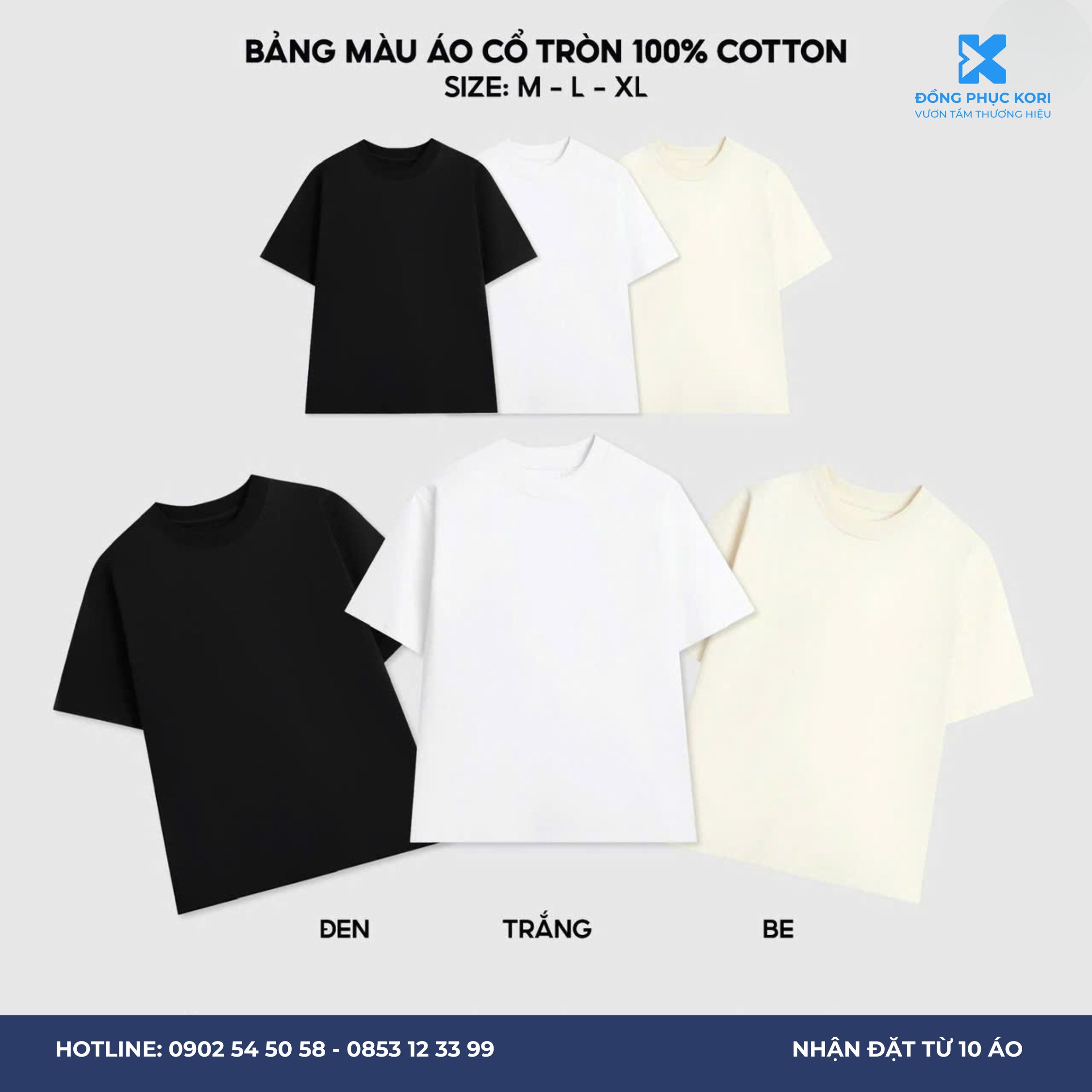 Bảng màu áo cổ tròn vải cotton - đồng phục kori