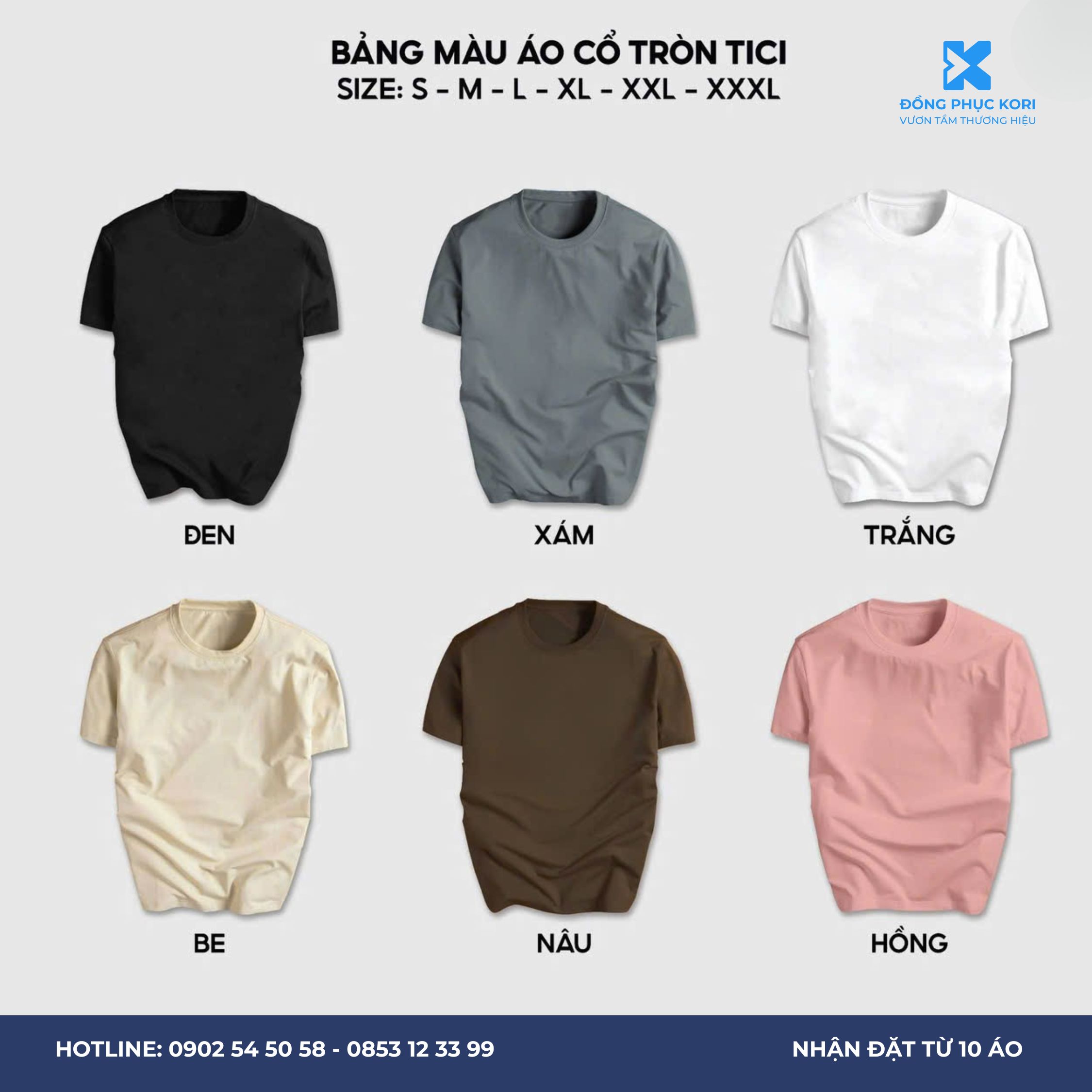 Bảng màu áo cổ tròn vải tici - đồng phục kori