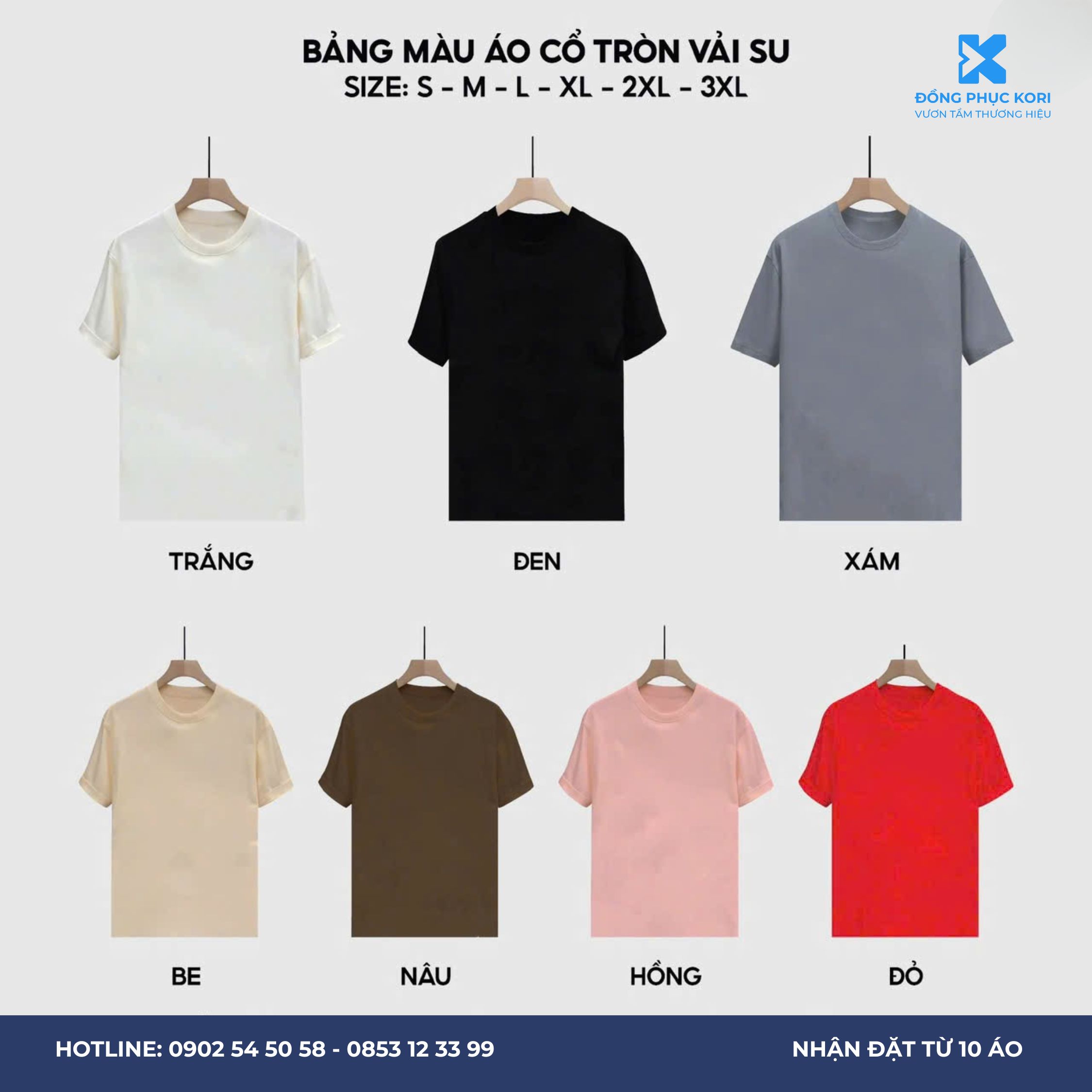 Bảng màu áo cổ tròn vải su - Đồng phục Kori