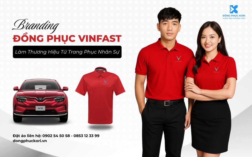 Branding đồng phục Vinfast đỏ tươi - đồng phục Kori