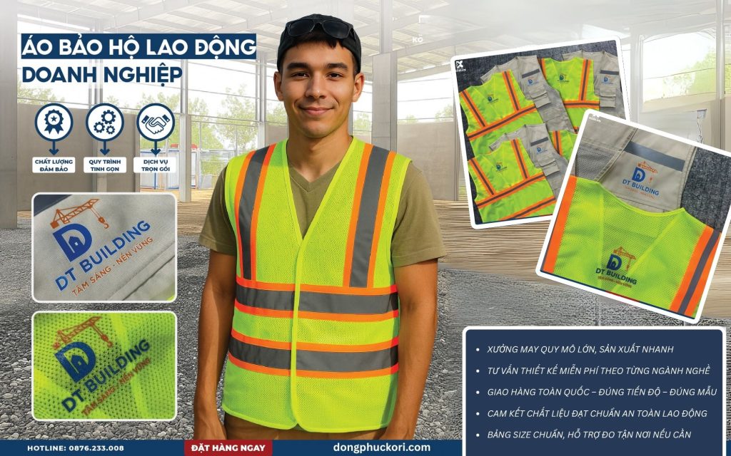 Mẫu áo đồng phục bảo hộ lao động công trình phản quang do KORI UNIFORM thiết kế và sản xuất