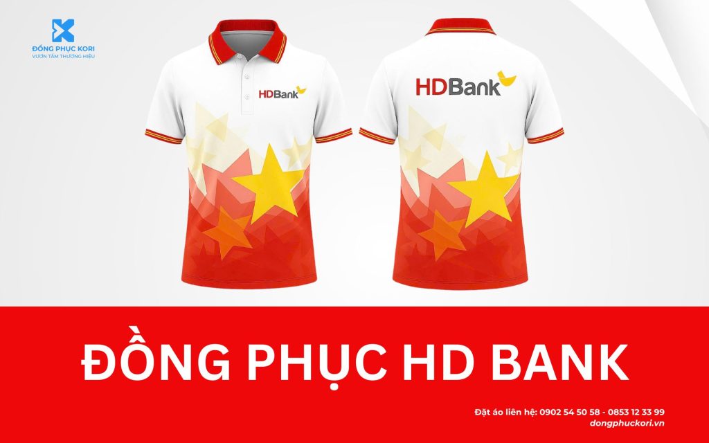 Áo đồng phục HDBank trắng đỏ, họa tiết ngôi sao nổi bật