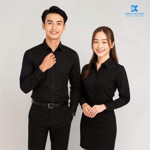 Mẫu áo sơ mi đồng phục màu đen tay dài