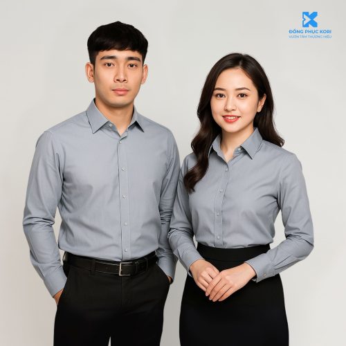 Mẫu Áo Đồng Phục Sơ Mi Màu Xám Tay Dài