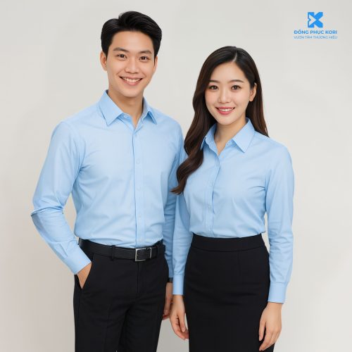 Áo Sơ Mi Đồng Phục Màu Xanh Tay Dài