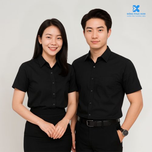 Mẫu Áo Đồng Phục Sơ Mi Màu Đen Ngắn Tay