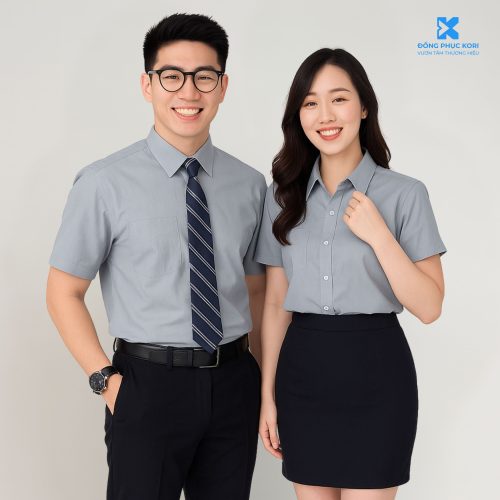 Mẫu Đồng Phục Áo Sơ Mi Ngắn Tay Màu Xám