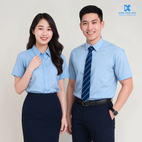 Áo Đồng Phục Sơ Mi Ngắn Tay Màu Xanh