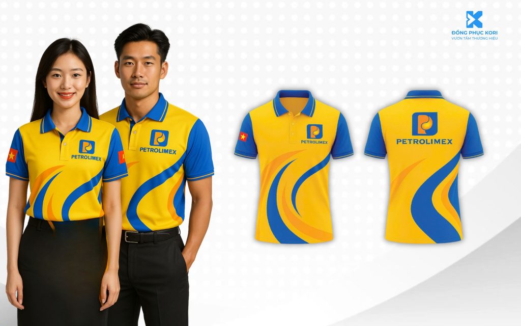 Áo thun đồng phục Petrolimex màu vàng xanh phối họa tiết sóng, unisex, thiết kế bởi KORI UNIFORM