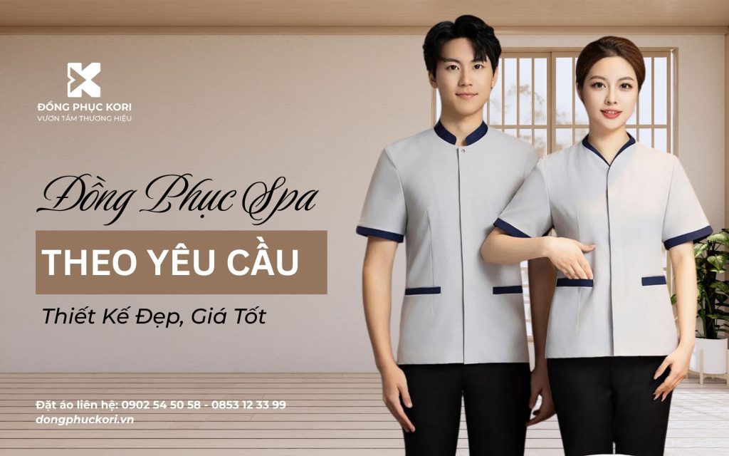 Mẫu đồng phục spa thẩm mỹ viện cổ trụ phối viền do KORI thiết kế và sản xuất