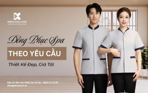 Mẫu đồng phục spa thẩm mỹ viện cổ trụ phối viền do KORI thiết kế và sản xuất