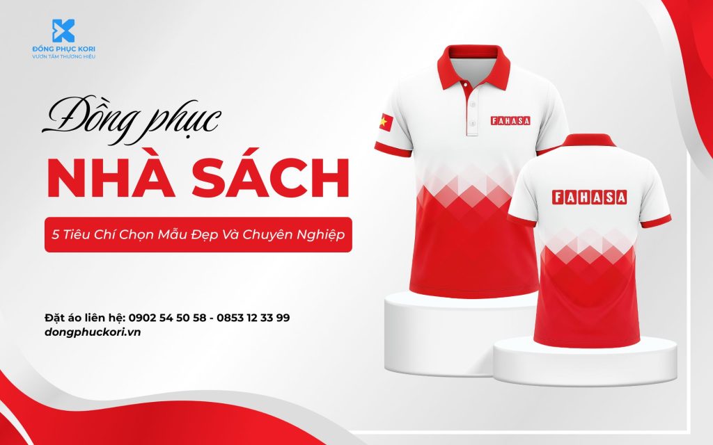  Đồng phục nhà sách Fahasa thiết kế polo đỏ trắng, logo in sắc nét