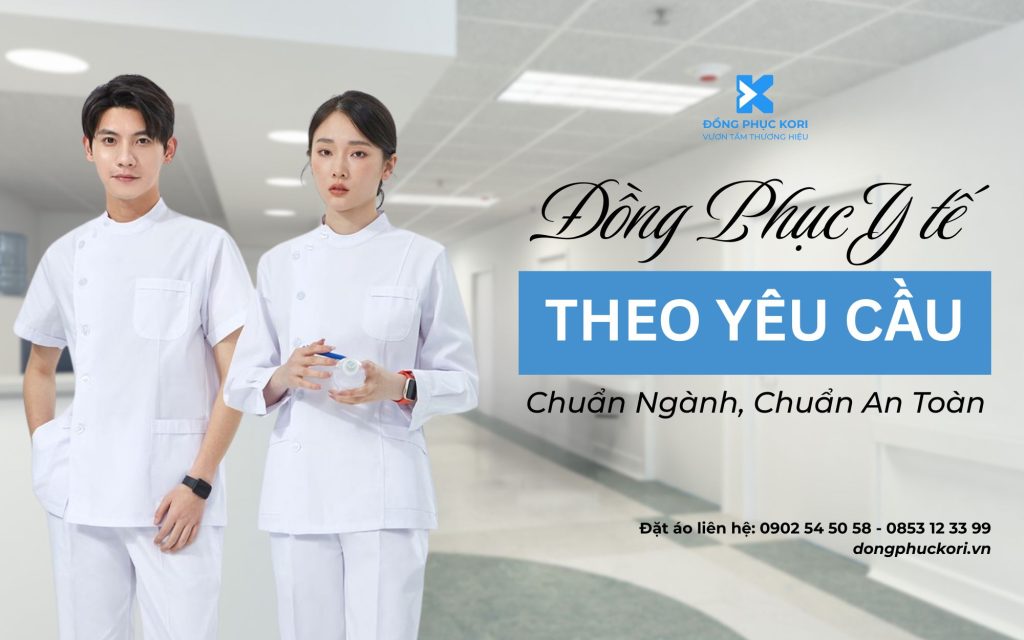 Đồng phục y tế điều dưỡng cổ trụ trắng thiết kế theo yêu cầu chuẩn ngành