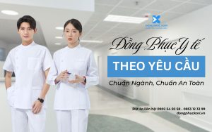 Đồng phục y tế điều dưỡng cổ trụ trắng thiết kế theo yêu cầu chuẩn ngành